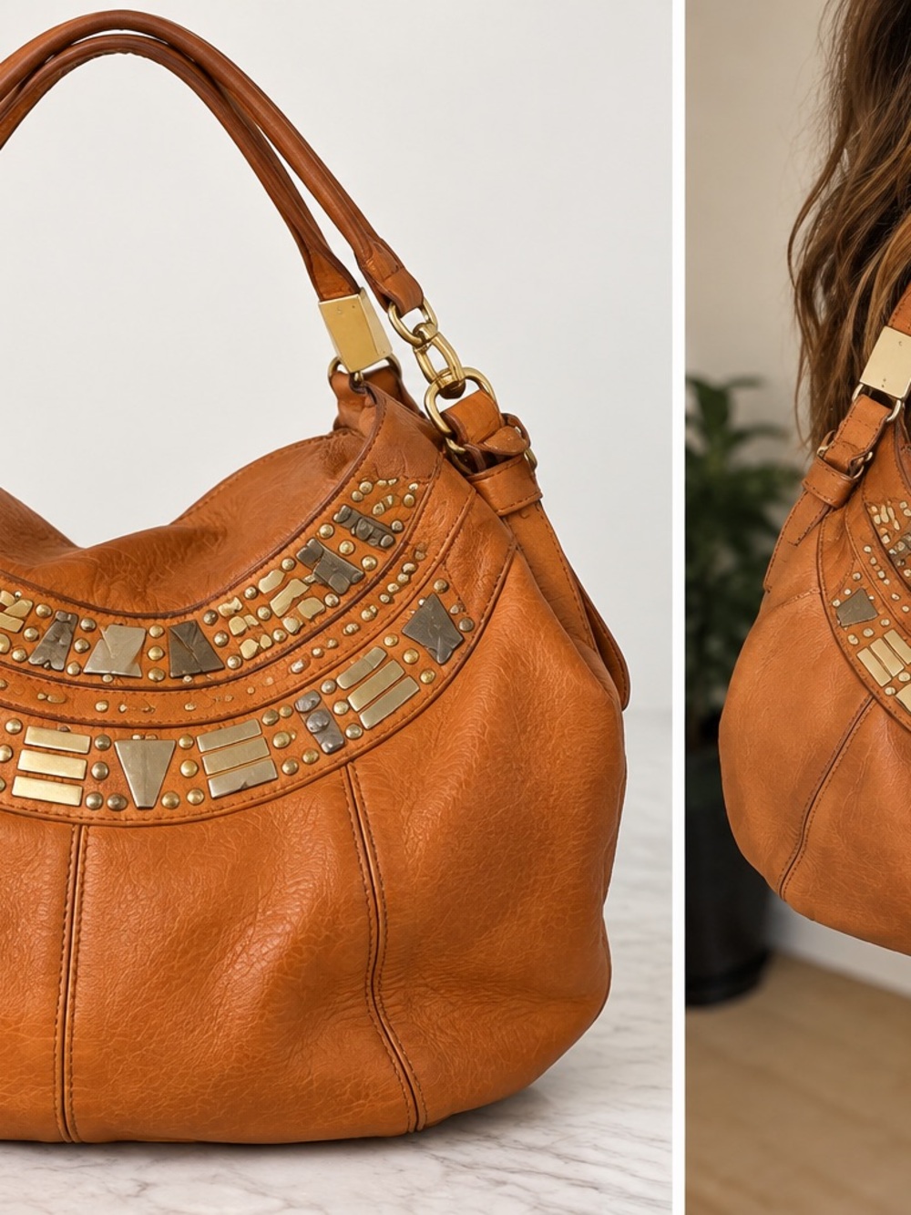 Foley + CorinnaCognac Brown Studded Hobo Shoulder Bag – Boho Y2K